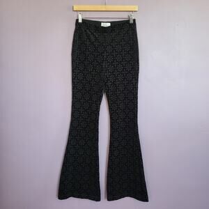 Anthropologie The Joni Black High Rise Velvet Eyelet Pull On Flare Pants